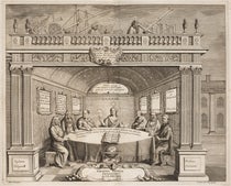 Frontispiece from the Prodromus, where we see seven figures gathered in an imagined pavilion. From left to right, the astronomers are Johannes Hevelius, Wilhelm IV, the Landgrave of Hesse-Cassel, Ulugh Beg, Ptolemy, Tycho Brahe, and Giovanni Riccioli.