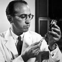 Jonas Salk in the lab, undated and unattributed photograph (findagrave.com)