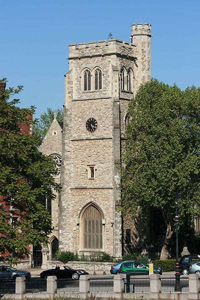 Former church of St. Mary’s Lambeth, now housing The Garden Museum, and the tomb of John Tradescant the Younger (Wikimedia commons)