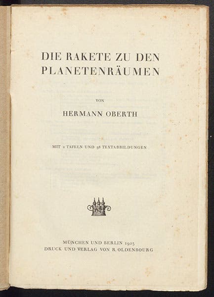 Title page, Die Rakete zu Planetenräumen, by Hermann Oberth, 1923 (Linda Hall Library)