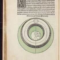 Planetary model for Mercury, hand-colored woodcut, Sphaera mundi, by Johannes de Sacobosco, 1482 (Linda Hall Library)