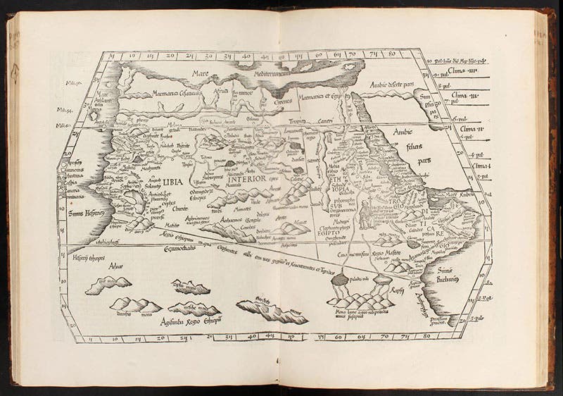 Northern Africa, regional map, Africa IV, woodcut, Geographicae enarrationis libri octo, by Ptolemy of Alexandria, 1525 (Linda Hall Library)