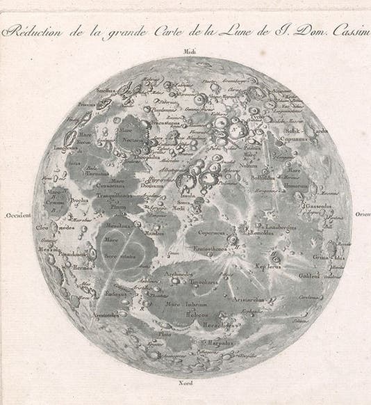 The Full Moon with nomenclature, detail of Réduction de la grande carte de la lune de J. Dom. Cassini, broadside engraving, by Jean-Dominique, comte de Cassini, 1788 (Linda Hall Library)