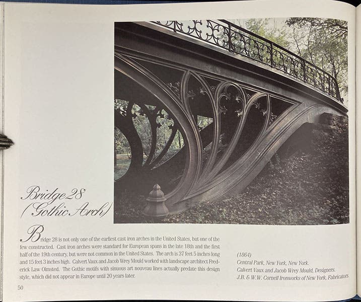 Detail of cast iron arch on Bridge 28, Central Park, New York City, 1864, photograph in Landmark American Bridges, by Eric DeLony, American Society of Civil Engineers, p. 50, 1993 (Linda Hall Library)