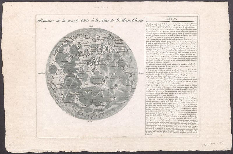 Réduction de la grande carte de la lune de J. Dom. Cassini, broadside engraving, entire sheet (17 x 11.5 inches), by Jean-Dominique, comte de Cassini, 1788 (Linda Hall Library)
