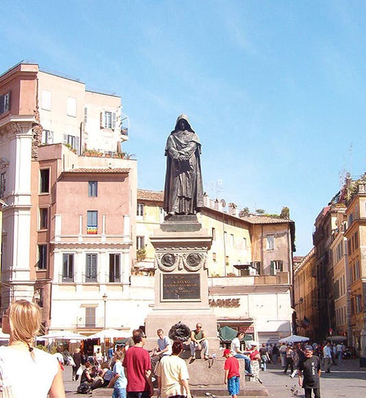 Statue of Giordano Bruno, sculpted by Ettore Ferrari, Campo de’ Fiori, Rome, 1889 (Wikimedia commons)