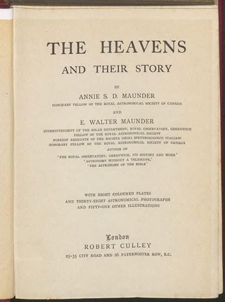 Title page, Annie and Edward Maunder, The Heavens and Their Story, 1908 (Linda Hall Library)