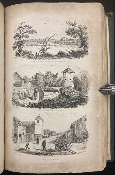Three views of Valdivia, Chile, wood engravings after drawings by Robert FitzRoy and Philip Gidley King, Narrative of the Surveying Voyages of His Majesty's ships Adventure and Beagle, by Robert FitzRoy et al., vol. 2, p. 398, 1839 (Linda Hall Library)