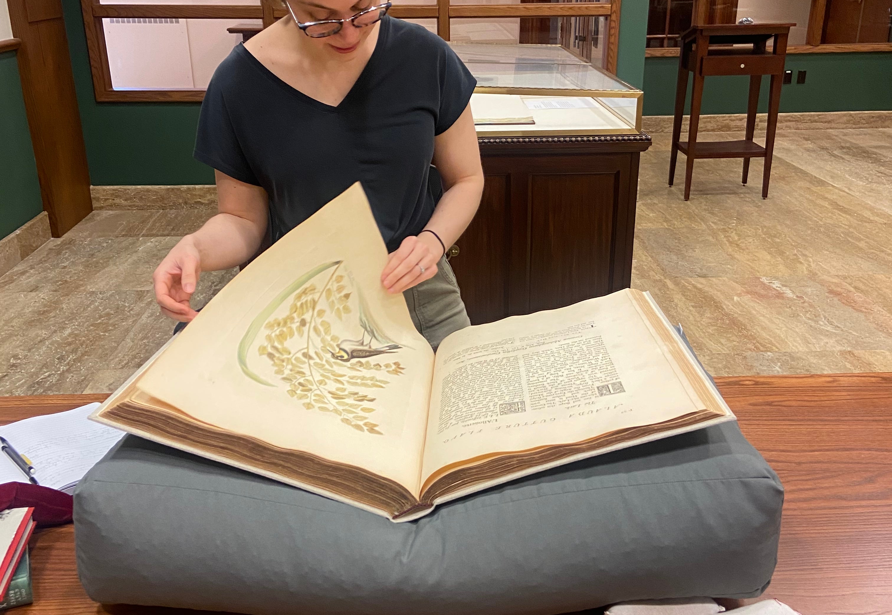 Photo of Linda Hall Library fellow Michele Pflug working in the History of Science Reading Room