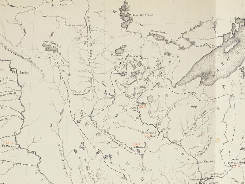 Lake Itasca in Minnesota, source of the Mississippi River, detail of third image (Linda Hall Library)