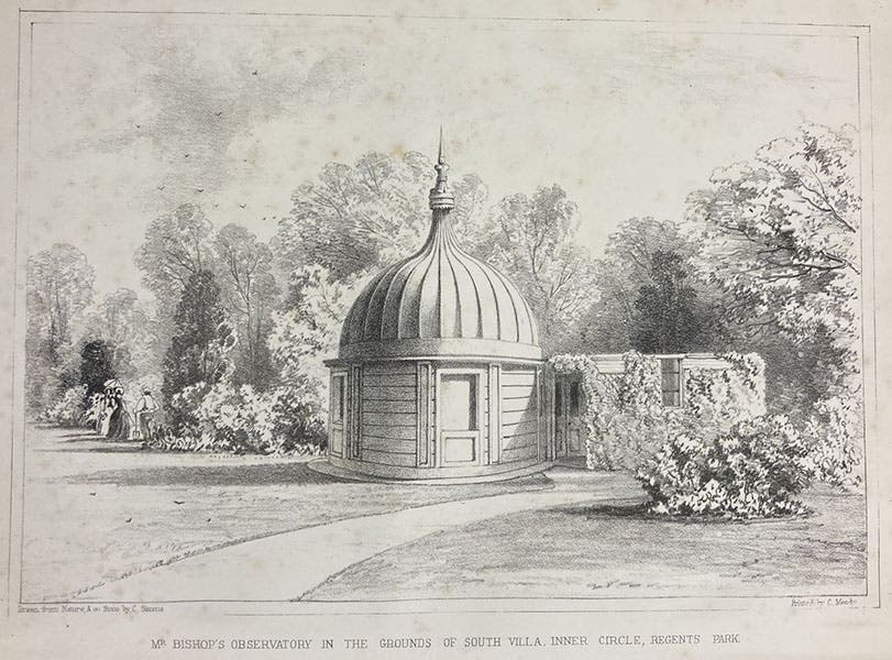 View of George Bishop’s Observatory, South Villa, Inner Circle, Regent's Park, London, frontispiece to Astronomical Observations … During the Years 1839-51, by George Bishop, 1852 (The Linda Hall)