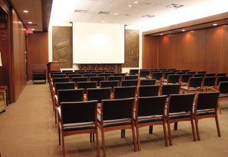 Photo of Linda Hall Library auditorium set up with theatre style seating