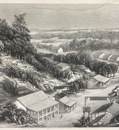 “View of the Hot Springs of Arkansas,” wood-engraved frontispiece, Second Report of a Geological Reconnoissance … of Arkansas, by David Dale Owen, 1860 (Linda Hall Library)