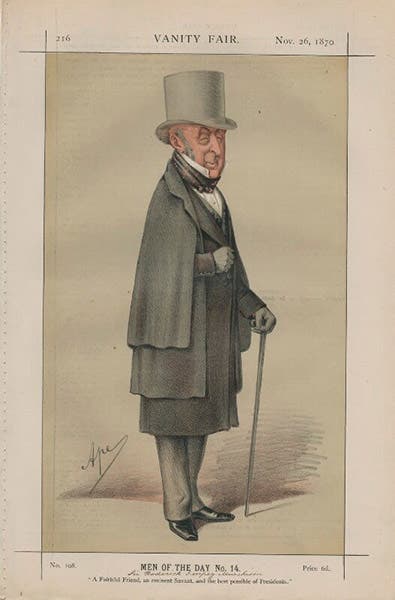 Roderick Impey Murchison, chromolithograph caricature by “Ape” (Carlo Pellegrini), Vanity Fair, Nov. 16, 1870, National Portrait Gallery, London (npg.org.uk)