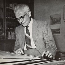 Portrait of Pier Luigi Nervi at work, The Works of Pier Luigi Nervi, by Ernesto Rogers, 1957 (author’s copy)
