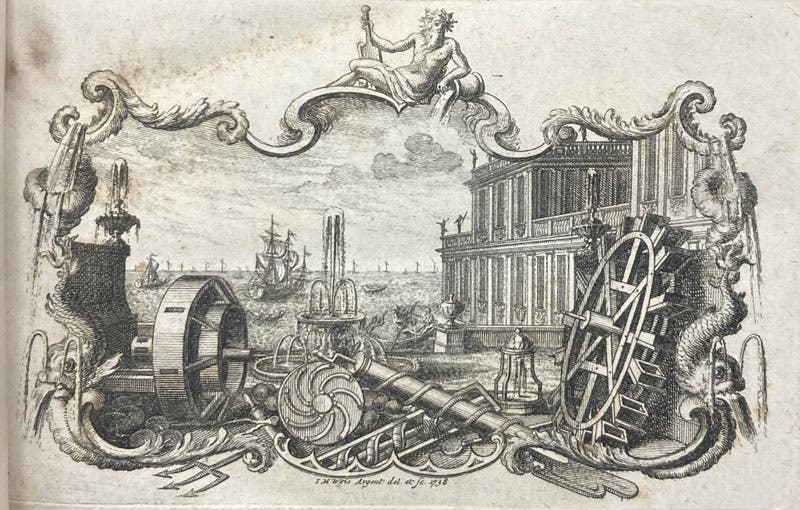 Engraved title-page vignette, by I. M. Weis, Hydrodynamica: sive de viribus et motibus fluidorum commentarii, by Daniel Benoulli, 1738 (Linda Hall Library)