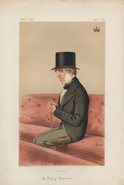 William Cavendish, 7th Duke of Devonshire, chromolithograph caricature by “Ape” (Carlo Pellegrini), Vanity Fair, June 6, 1874, National Portrait Gallery, London (npg.org.uk)