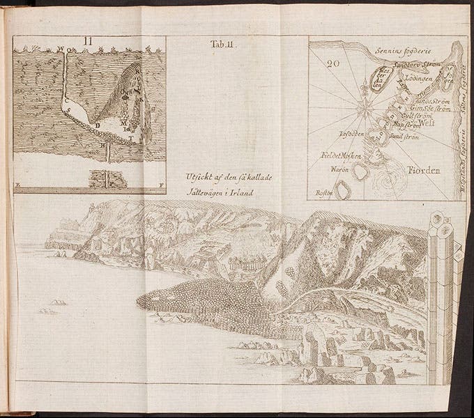 The Giant’s Causeway, a basalt formation in northern Ireland, engraving, Physisk Beskrifning öfver Jord-Klotet, by Torbern Bergman, plate 2 at end, 1773 (Linda Hall Library)