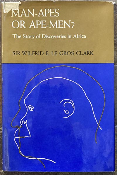 Dust jacket, Man-Apes or Ape-Men? The Story of Discoveries in Africa, by Wilfrid Le Gros Clark, 1967 (author’s copy)