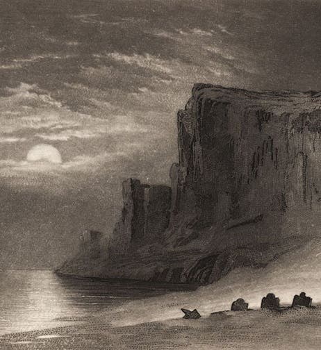The graves of three of Franklin’s crew on Beechey Island, 1850, engraving in The U.S. Grinnell Expedition in Search of Sir John Franklin, by Elisha Kent Kane, p. 162, 1854 (The Linda Hall)