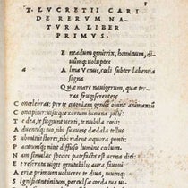 The first page of text in the Aldine octavo edition of Lucretius, De rerum naturae, 1515, showing the italic type that Aldus invented (The Linda Hall)