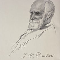 Portrait of Ivan Petrovich Pavlov, charcoal drawing by Sergey Chekhonin, 1928, frontispiece to Lectures on Conditioned Reflexes, by Ivan Petrovich Pavlov, transl. by W. Horsley Gantt, vol. 1, 1928-1941 (Linda Hall Library)