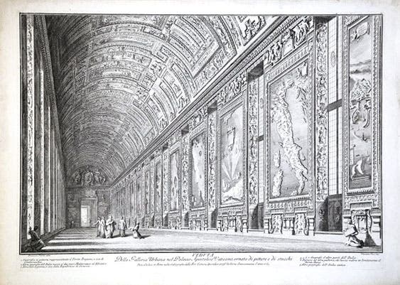 The Gallery of Maps in the Cortile del Belvedere, Vatican, engraving, 1765 (Wikimedia commons)