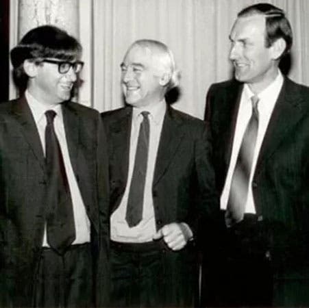 Drummond Matthews (center), receiving an award in 1981; Fred Vine is on the right, photograph, 1981 (balzan.org)