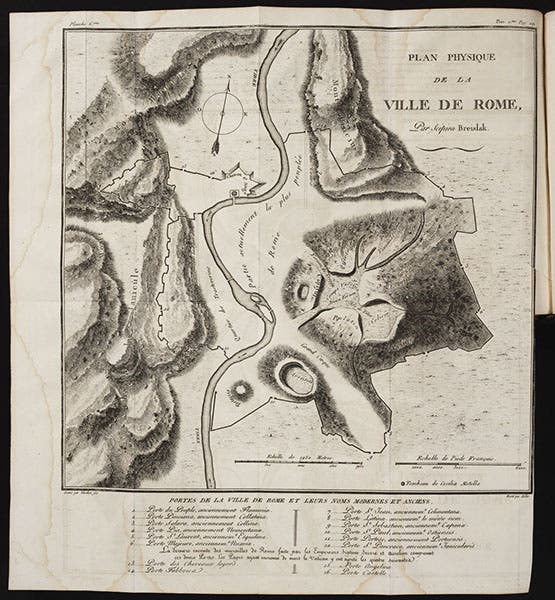 The seven hills of Rome, engraved folding map, Voyages physiques et lythologiques dans la Campanie, by Scipione Beislak, vol. 2, plate 6, p. 241, 1801 (The Linda Hall)
