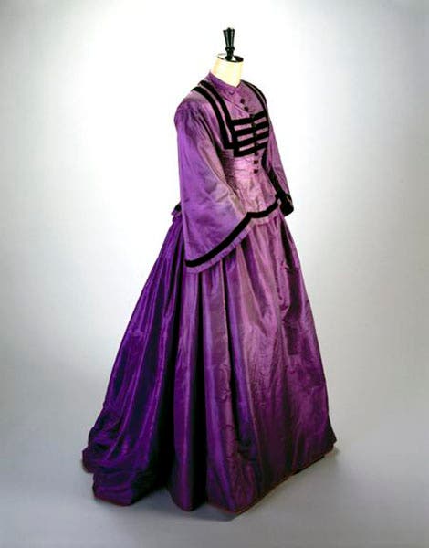 A dress made around 1862 of cloth dyed with mauveine from Perkin’s factory in Greenford, Science Museum, London (sciencemuseumgroup.org.uk)