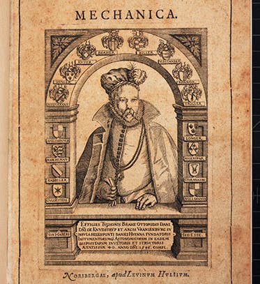 Title page with engraved portrait vignette, <i>Astronomiae instauratae mechanica</i>, by Tycho Brahe, 1602 (Linda Hall Library)