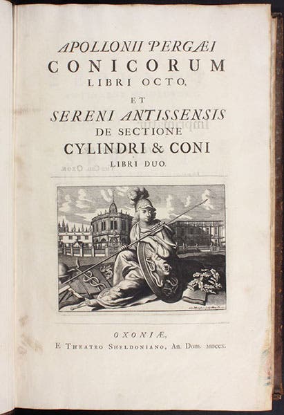 Title page, Apollonii Pergaei Conicorum libri octo, ed. by Edmond Halley, 1710 (Linda Hall Library)