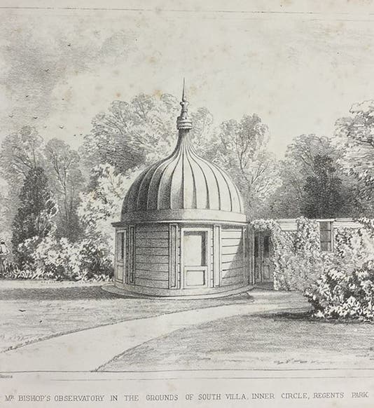 View of George Bishop’s Observatory, South Villa, Inner Circle, Regent's Park, London, frontispiece to Astronomical Observations … During the Years 1839-51, by George Bishop, 1852 (The Linda Hall)
