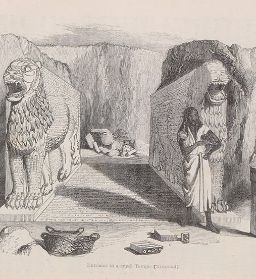 Entrance to a small temple at Nimrud, engraving, Austen Henry Layard, Discoveries in the Ruins of Nineveh and Babylon, 1853 (Linda Hall Library)