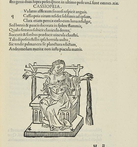 The constellation Cassiopeia, woodcut in Matheseos Liber, by Firmicus Maternus et al., including Aratus of Soli, 1499 (The Linda Hall)