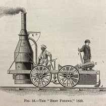 Best Friend of Charleston locomotive, wood engraving, Popular Science Monthly, vol. 12, fig. 34, detail of p. 270, 1878 (Linda Hall Library)