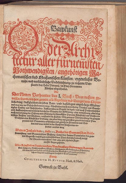 Title page, Bawkunst, oder, Architectur, by Walther Hermann Ryff, 3rd ed, 1582 (The Linda Hall)