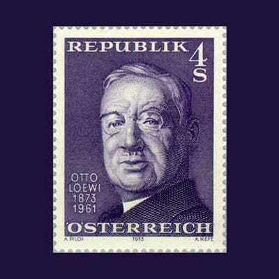 Postage stamp issued by Austria in 1973, honoring the centennial of the birth of Otto Loewi (mintageworld.com)