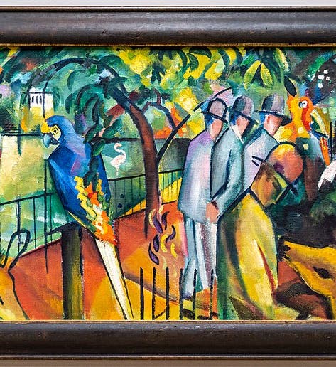 <i>Zoological Garden 1</i>, by August Macke, oil on canvas, Lenbachhaus, Munich, 1912 (Wikimedia commons)