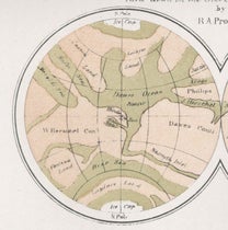 The left hemisphere of Mars in a map of Mars by Richard A. Proctor, in his Other Worlds than Ours, fifth London ed., 1882 (Linda Hall Library)