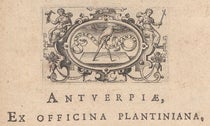 Printer’s mark of the Officina Plantiniana, detail of title page, Imagines illustrium ex Fuluii Vrsini bibliotheca, by Johann Faber, 1606 (Linda Hall Library)