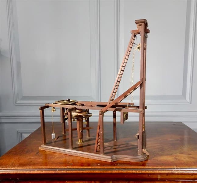 Model of Vauloue’s pile driver, restored by William R. Robertson, 2022-23 (robertsonminiatures.com)