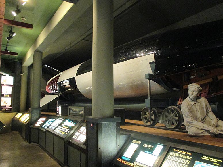 V-2 rocket with engine on display at the Cosmosphere, Hutchinson, Kansas (Wikimedia commons)