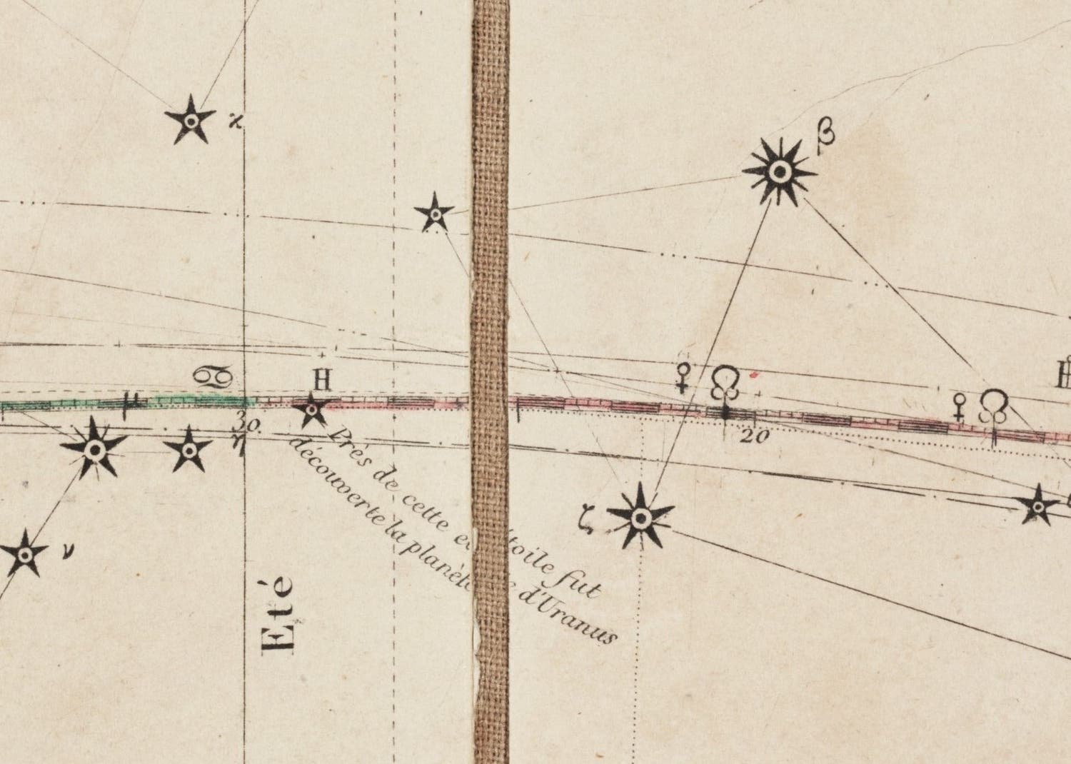 Detail of region between Taurus and Gemini, showing where Uranus was first seen by William Herschel in 1781. Image source: Dien, Charles. Uranographie. Paris: Chez J. Andriveau-Goujon, 1831.
