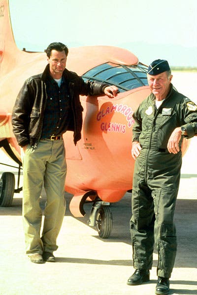 Chuck Yeager (right) and Sam Shepard, who played Yeager in the film, The Right Stuff, photograph, ca 1983 (bamfstyle.com)