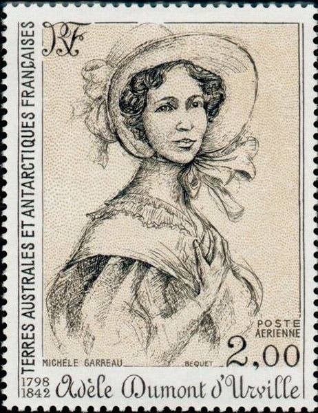 Postage stamp honoring Adèle Dumont d’Urville, issued by French Southern and Antarctic Lands (TAAF), 1981 (philarama37.com)