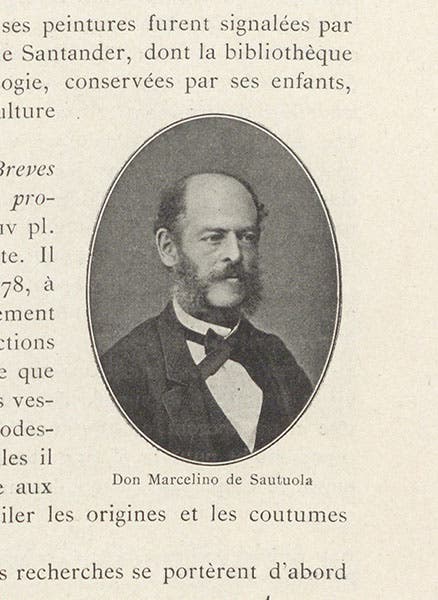 Photograph of Marcelino Sanz de Sautuola, text inset, La caverne d'Altamira a Santillane, by Émile Cartailhac and abbé Henri Breuil, page 1, 1906 (The Linda Hall)