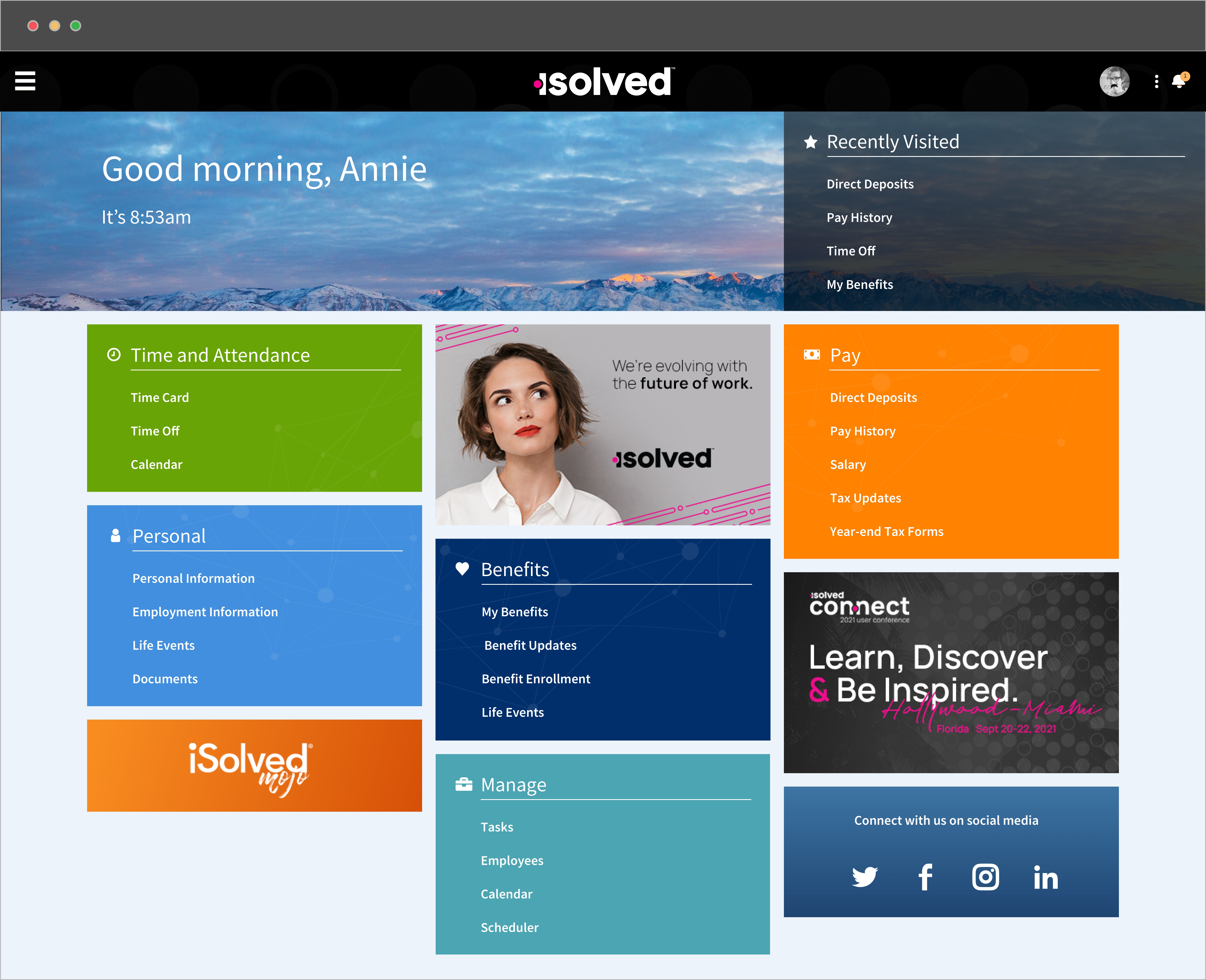 Landing screen in isolved People Cloud's Adaptive Employee Experience