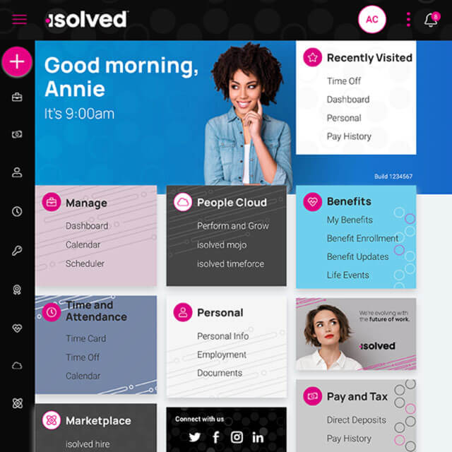 Tablet-sized dashboard for isolved People Cloud's Adaptive Employee Experience.