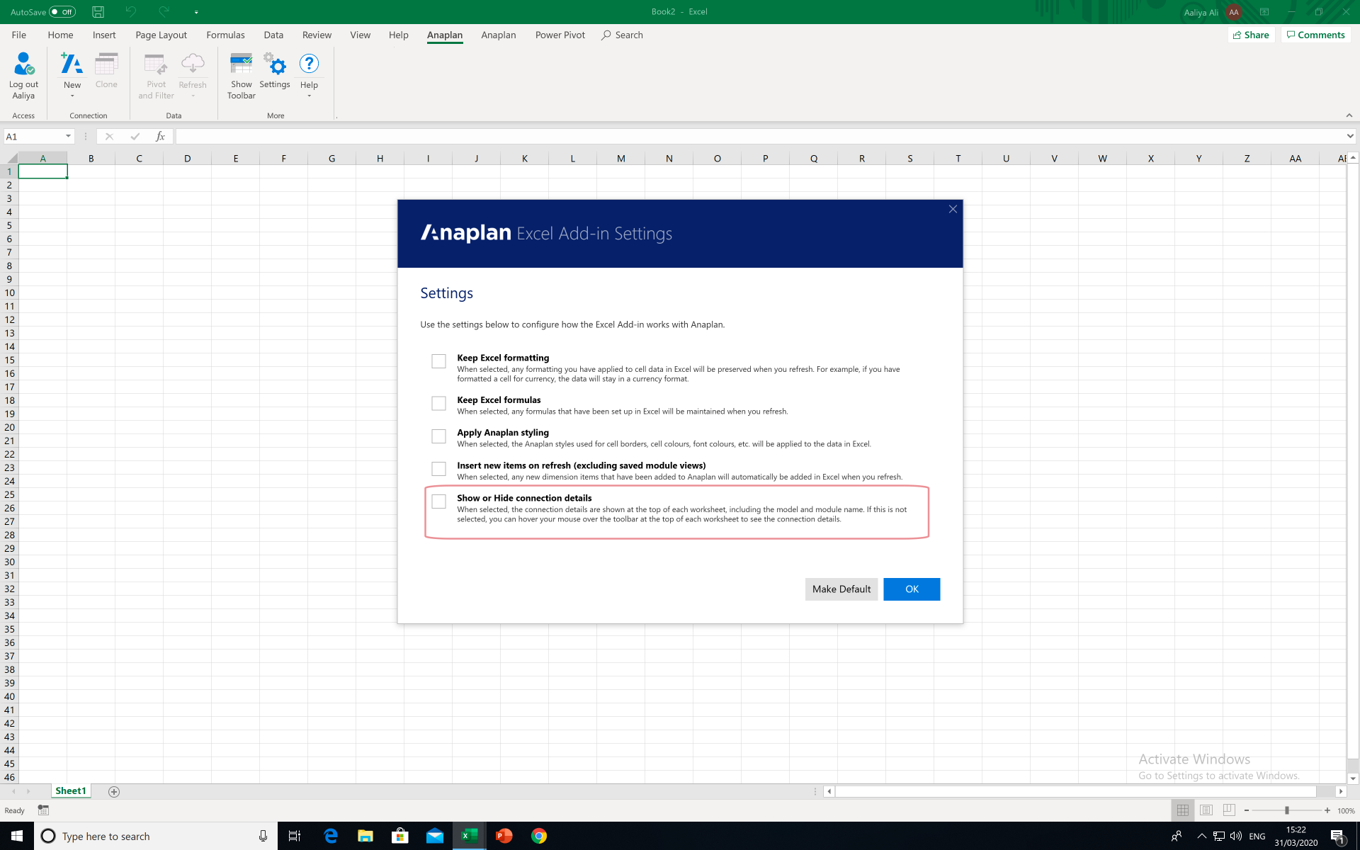 This ensures that the 3.4 worksheet uses the same starting cell reference that the 2.6 worksheet uses. This helps when you migrate all your data formatting and formulas over to 3.2.